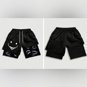 ROMWE Gothic Graphic 2-in-1 Shorts Size M Black Smiley Face Compression Lined